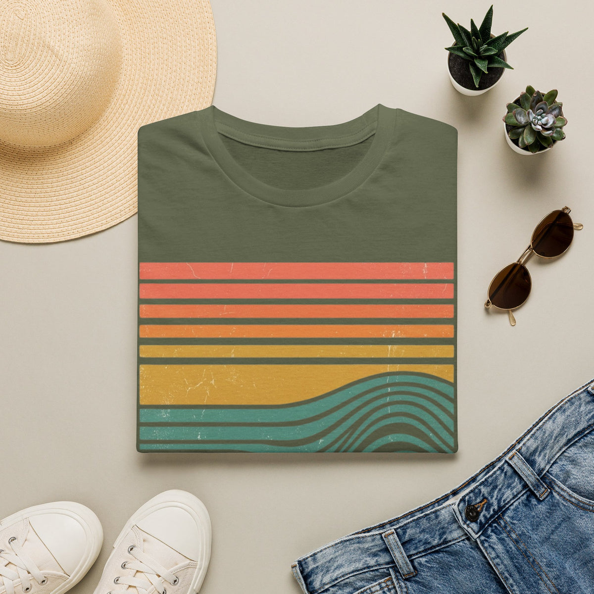 Ocean Therapy Graphic T-Shirt — Retro Sunset Waves Tee
