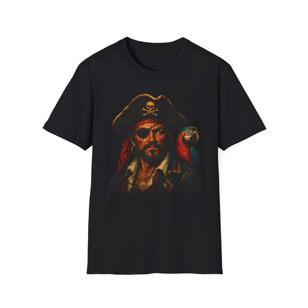 Pirate Captain T-Shirt with Parrot — Vintage Skull & Crossbones Tee