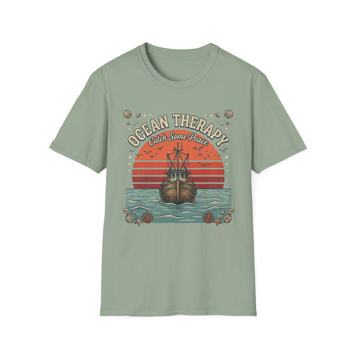 Ocean Therapy T-Shirt — "Catch Some Peace" Vintage Ship Beach Tee