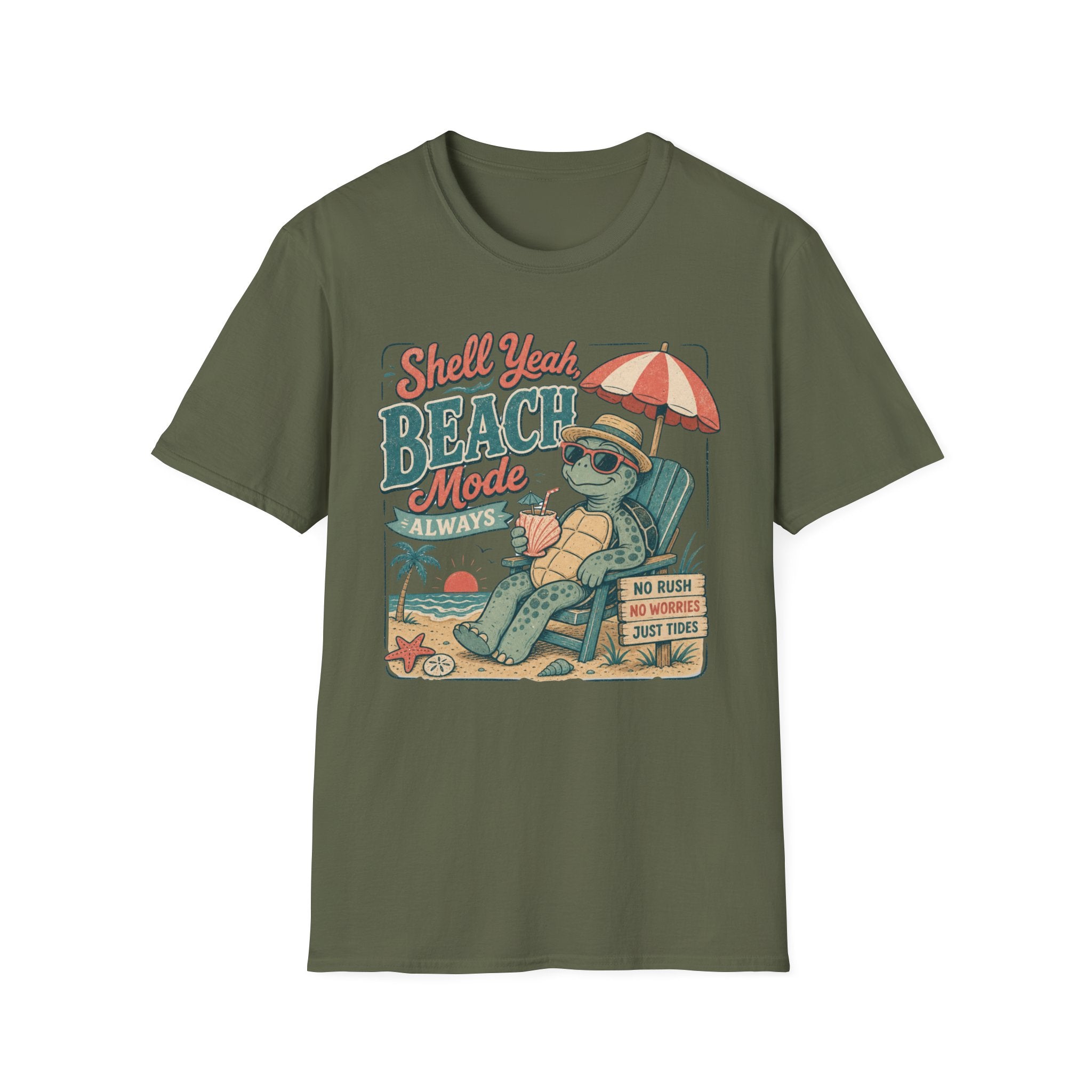T-Shirt — "Shell Yeah Beach Mode Always" Retro Turtle Beach Vacation Tee
