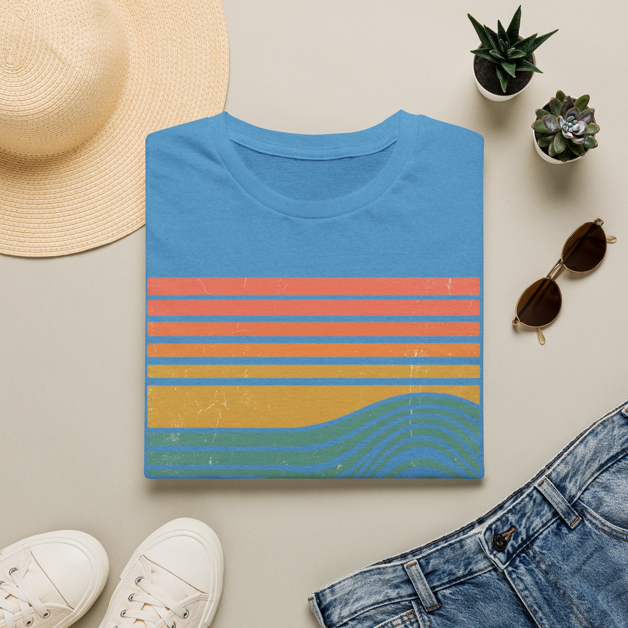 Ocean Therapy Graphic T-Shirt — Retro Sunset Waves Tee