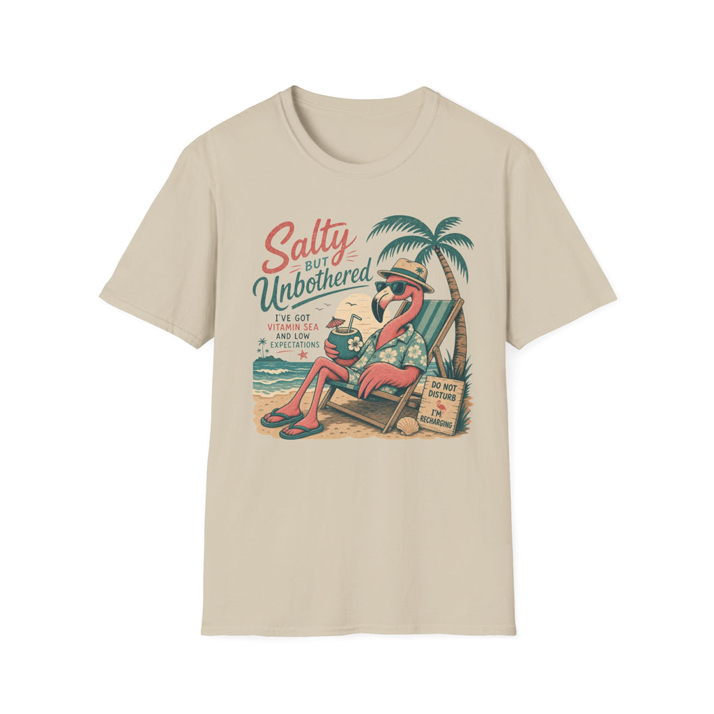 Salty But Unbothered Flamingo T-Shirt — Tropical Beach Vacation Tee