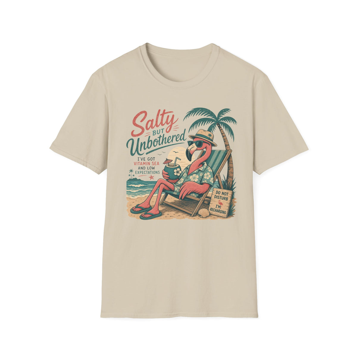 Salty But Unbothered Flamingo T-Shirt — Tropical Beach Vacation Tee