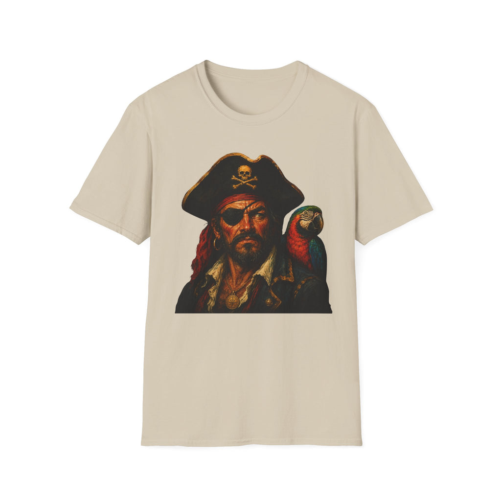 Pirate Captain T-Shirt with Parrot — Vintage Skull & Crossbones Tee