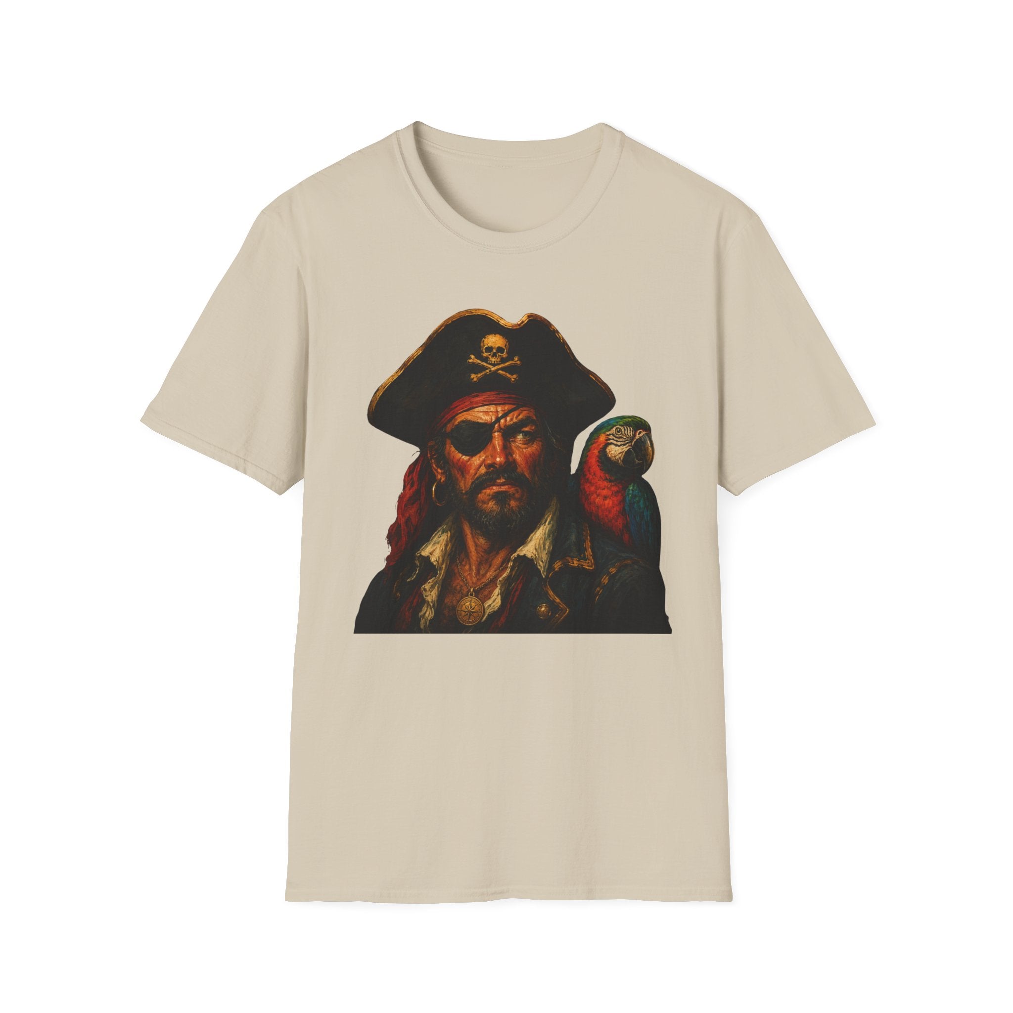 Pirate Captain T-Shirt with Parrot — Vintage Skull & Crossbones Tee