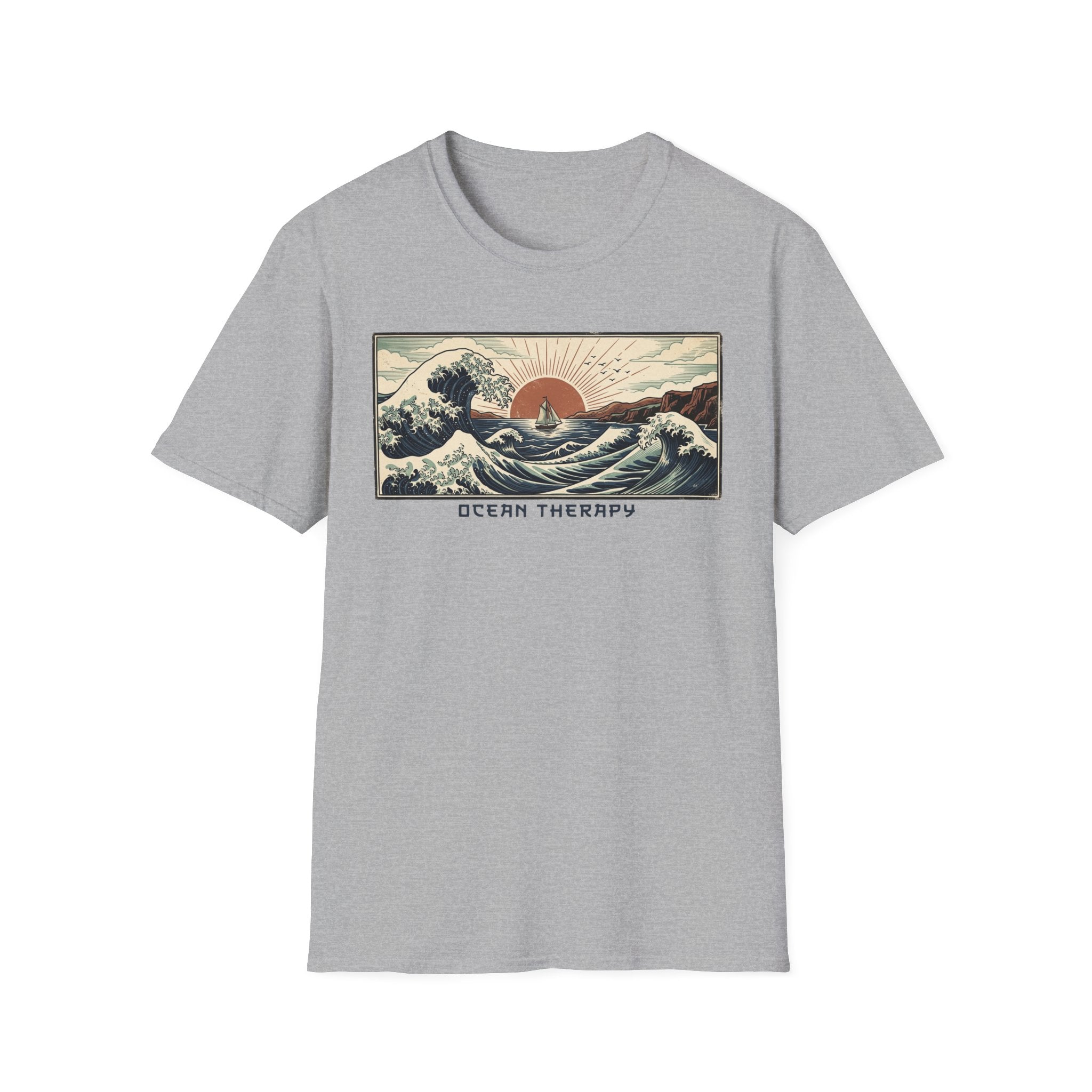 Ocean Therapy T-Shirt — Vintage Wave Sunset Graphic Tee