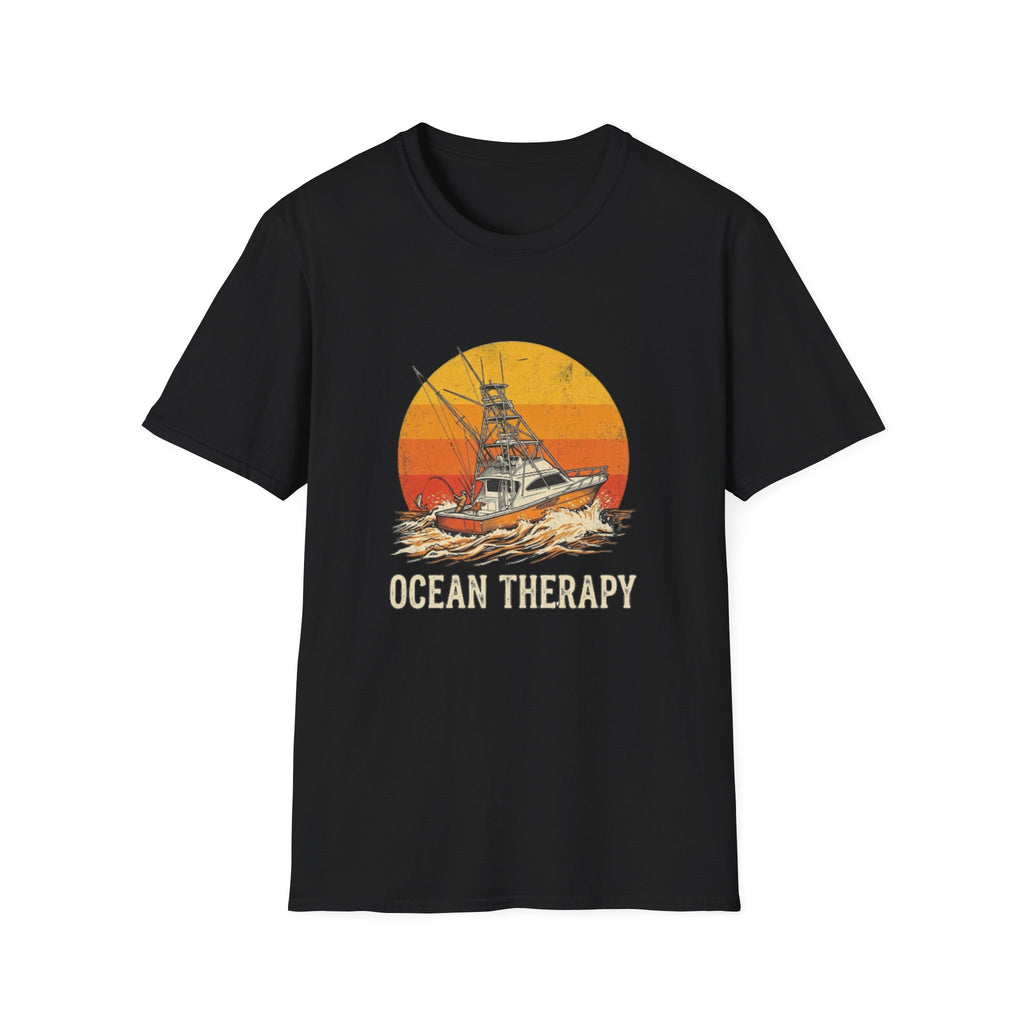 Ocean Therapy Fishing Boat Sunset T-Shirt