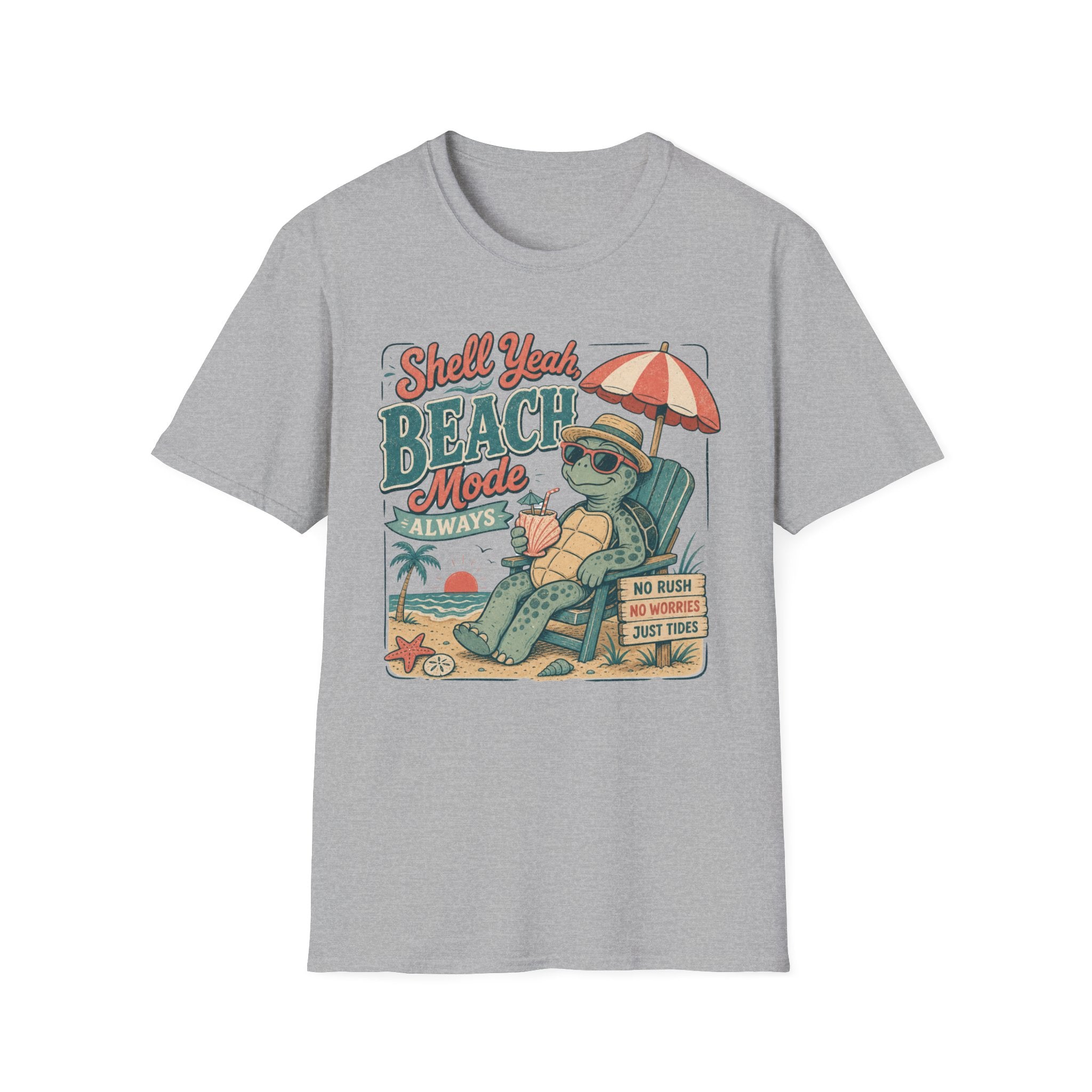 T-Shirt — "Shell Yeah Beach Mode Always" Retro Turtle Beach Vacation Tee