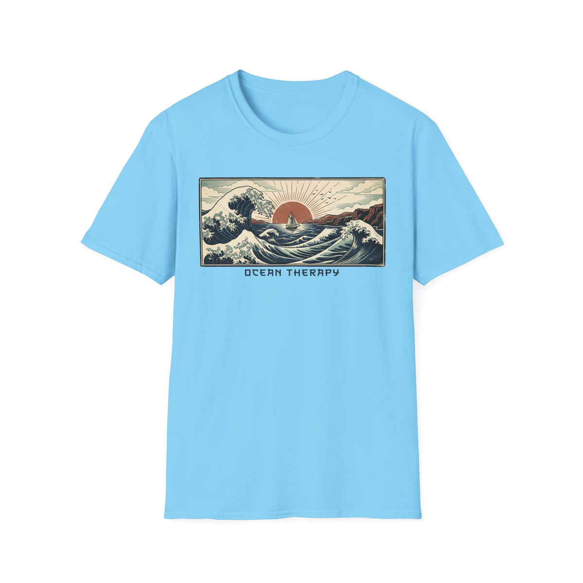 Ocean Therapy T-Shirt — Vintage Wave Sunset Graphic Tee